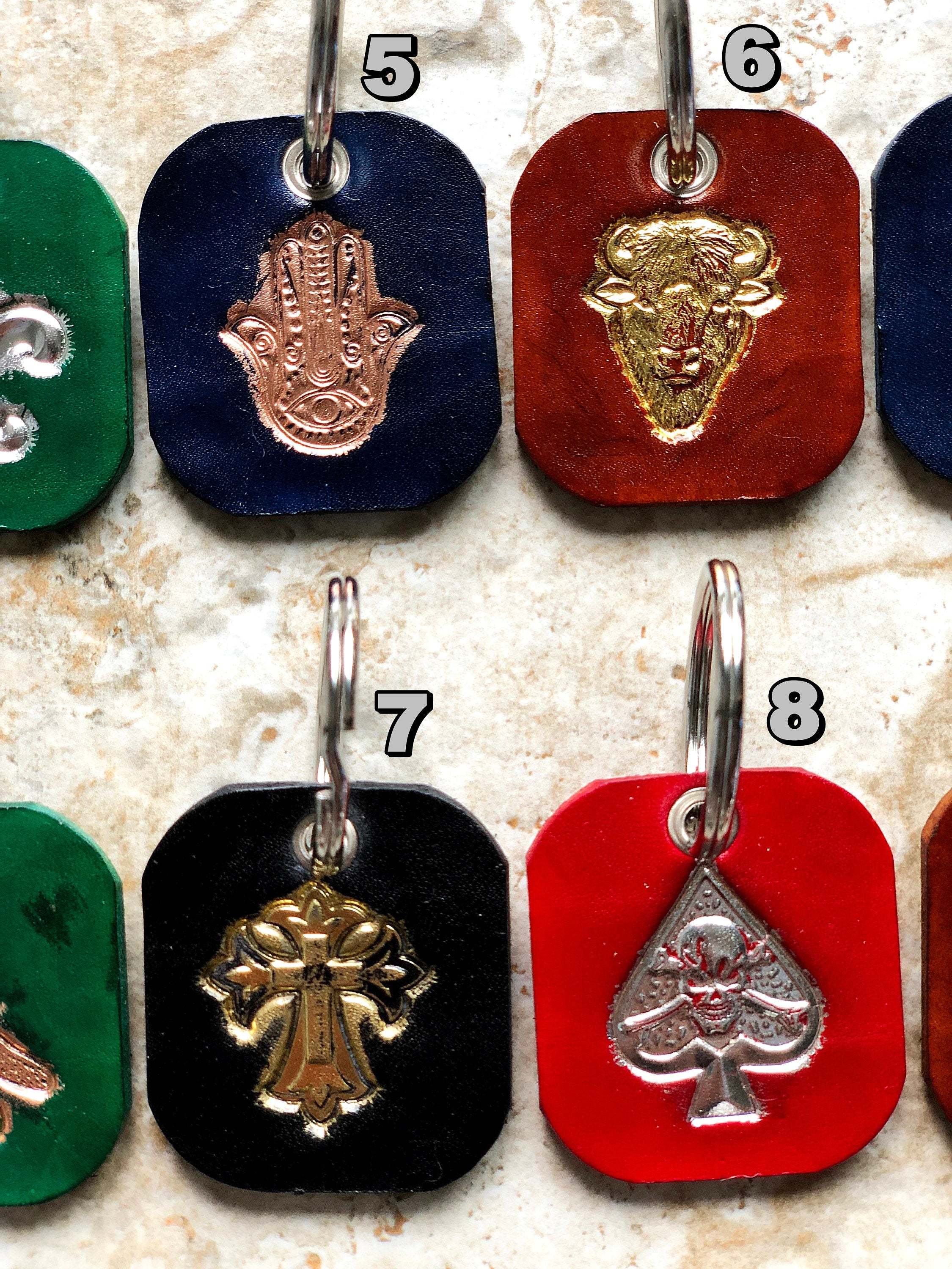 New Accented Leather Key Chains Keychains Keyfob Keyring Keyholder Limited Handmade Real Thick Tooled Embossed Engraved Unforgettable Gift